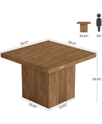 39-Inch Square Dining Table for 4, Farmhouse Kitchen Dinner Table with Fluted Pedestal Base
