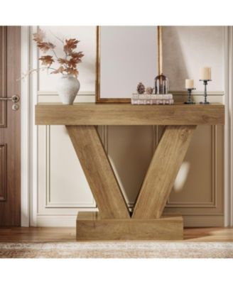 41.3" Console Table, Behind Couch Sofa Entryway Table with V-Shaped Legs, Natural
