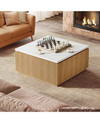 31.5" Square Coffee Table, Modern Wood Center Table Cocktail Furniture, White & Brown