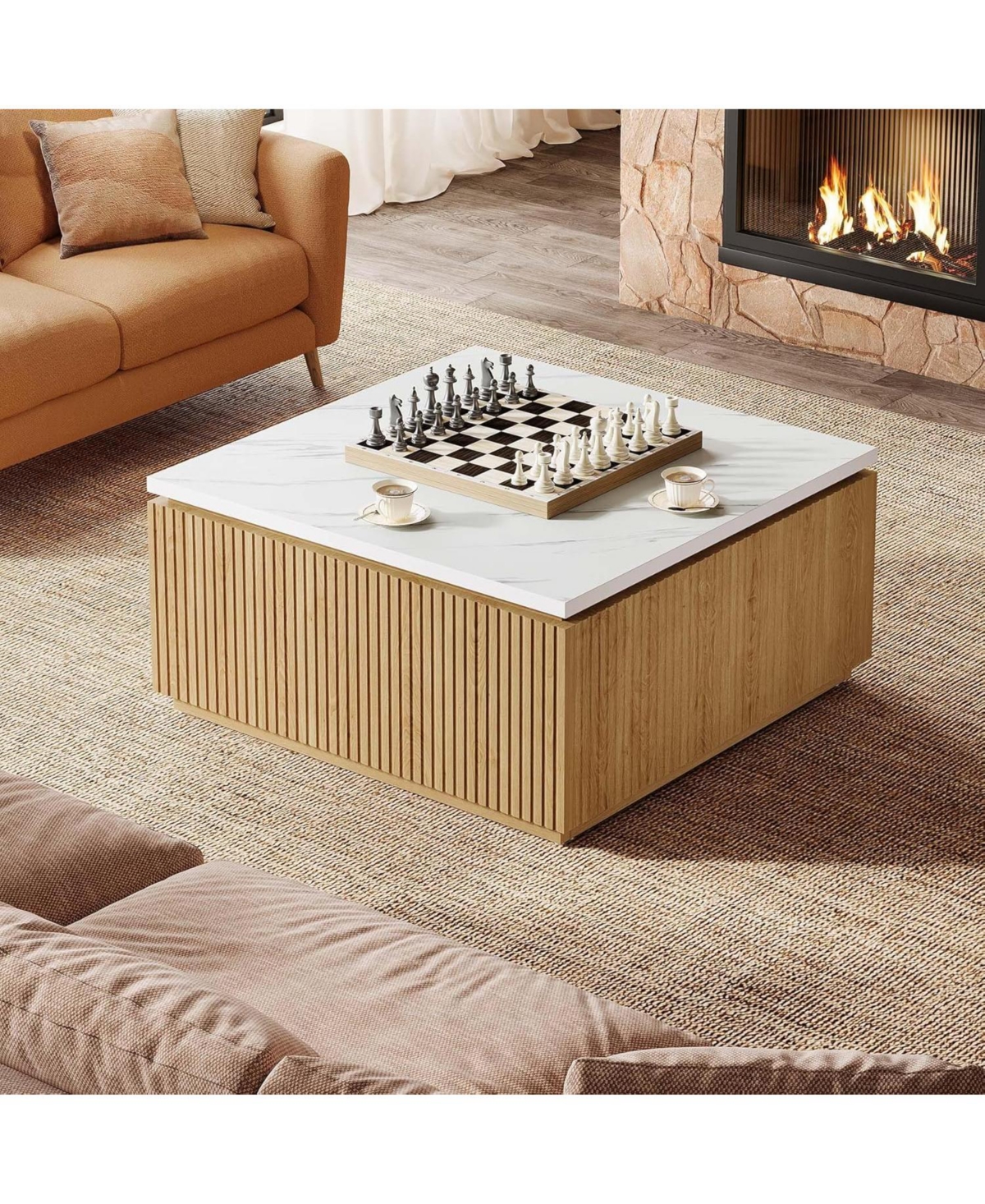 Tribesigns 31.5" Square Coffee Table, Modern Wood Center Table Cocktail Furniture, White & Brown