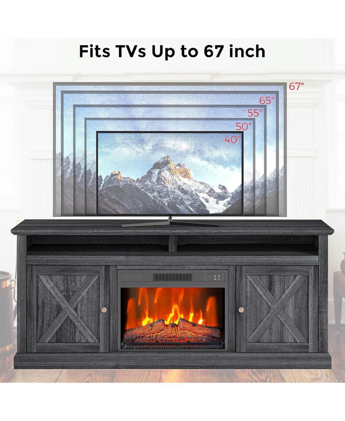 gaomon Electric Fireplace Tv Stand for TVs up to 67" Freestanding Heater Adjustable Flame Fireplace Insert with Remote Control