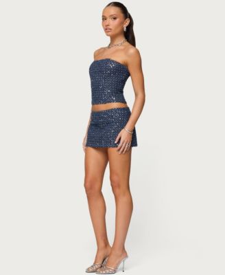 Women's Sora Sequin Distressed Denim Corset