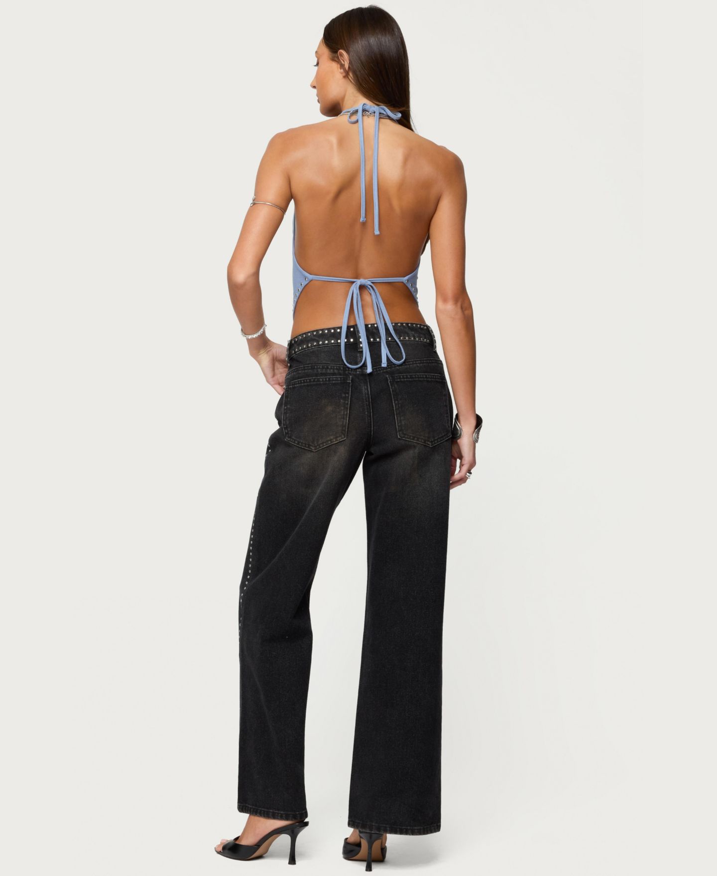 Женский топ Edikted Zenya Backless Cowl Neck Halter, цвет: Синий — фото 3
