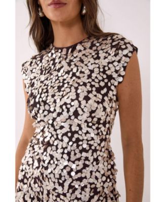 Women's Hand Embellished Cap Sleeve Mini Dress