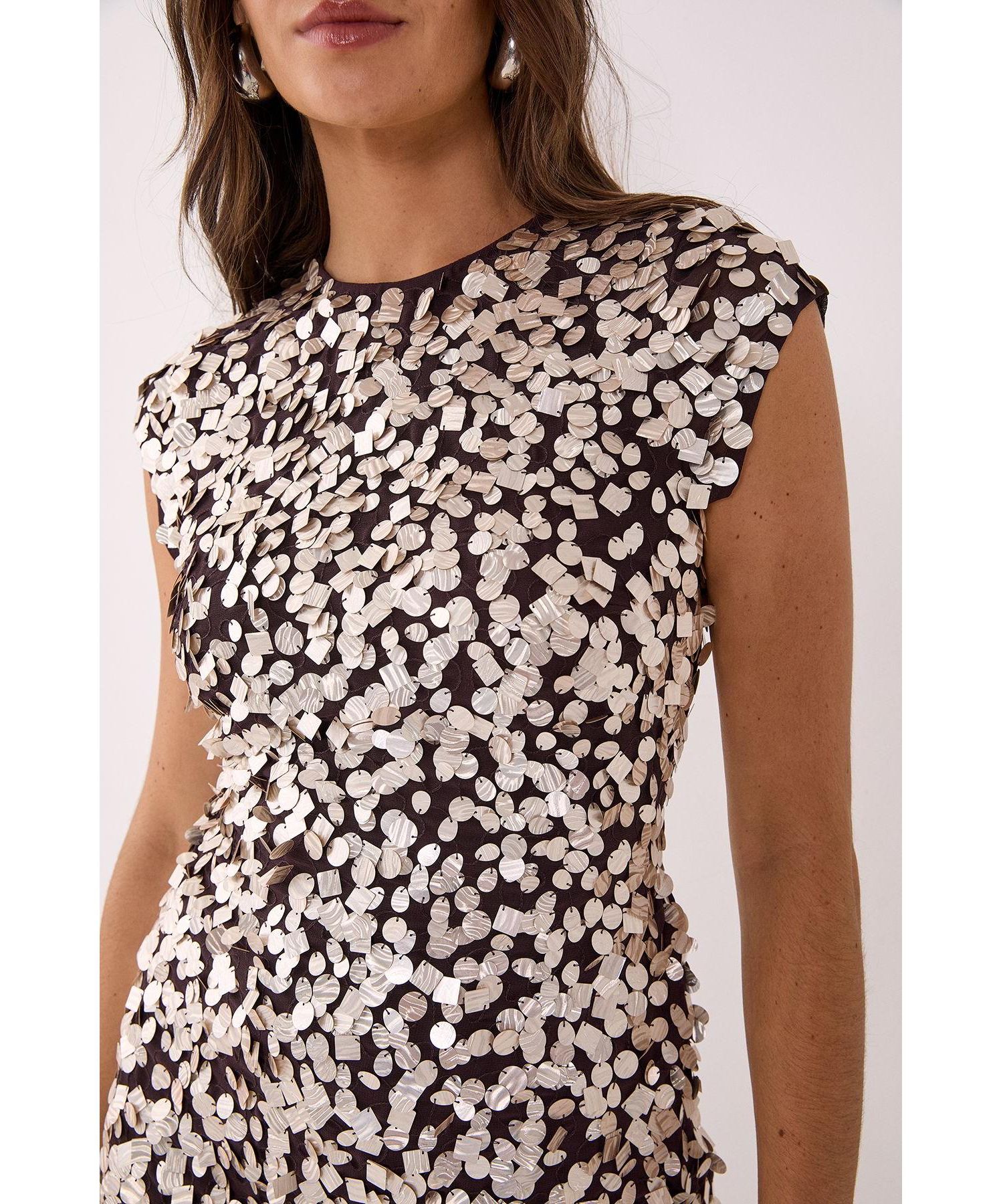 Women's Hand Embellished Cap Sleeve Mini Dress