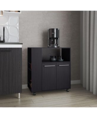 Linden Kitchen Cart with Microwave Shelf, Open Storage, and Two-Door Cabinet, Wengue
