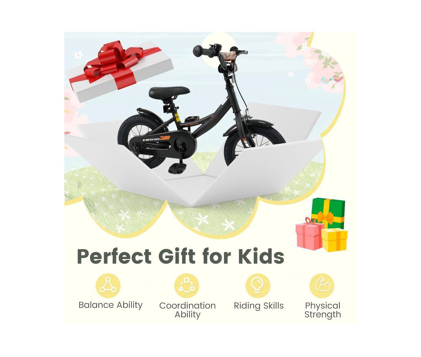 Детская игрушка HONGGE 16-Inch Kids' Training Bike with All-Terrain Tires, Dual Brakes & Removable Training Wheels, Ages 5-8, цвет: Чёрный — фото 9