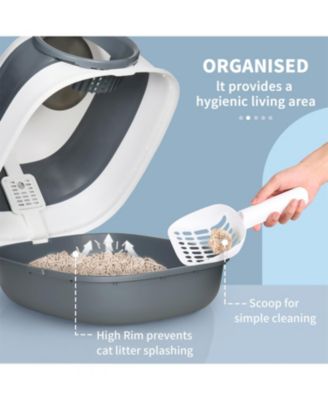 Foldable Cat Litter Box with Lid & High Sides – Large Two-Way Entry, Easy Clean, White & Gray