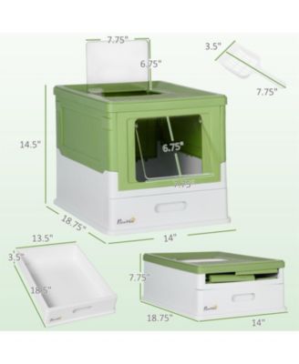 Smell-Proof Fully Enclosed Cat Litter Box with Scoop & Drawer Tray – Foldable Hooded Design,Yellowish Green