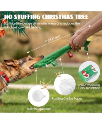 4 Pack Tag & Tug Christmas Dog Toys, No Stuffing Santa, Ginger Man, Christmas Tree & Stuffed Snowflake Tough Dog Toys