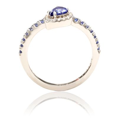 Suzy Levian Sterling Silver Sapphire Pear Shape Petite Ring