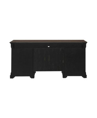 Credenza Desk for Home Office - Aged Charcoal, Rub Thru & Caramel