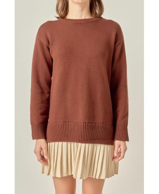 Women's Mixed Media Pleated Mini Dress