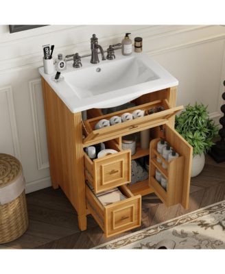 24" Bathroom Vanity with Sink, Bathroom Vanity Cabinet with One Flip Drawer and Two Drawers, Adjustable Shelf, Solid Wood and MDF