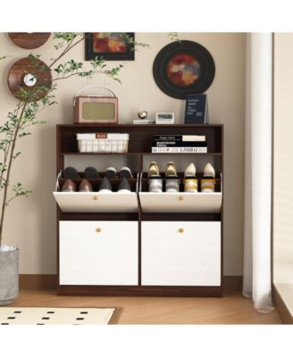 Shoe Storage Cabinet with 4 Flip Drawers , Shoe Rack Organizer Cabinet with wooden handle for Entryway, Hallway