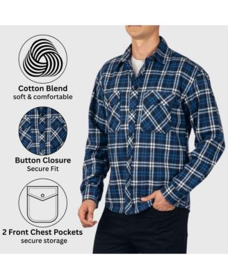 Men's Men Plaid Flannel Shirt Jacket Button Down Long Sleeve Cotton Blend Shirts