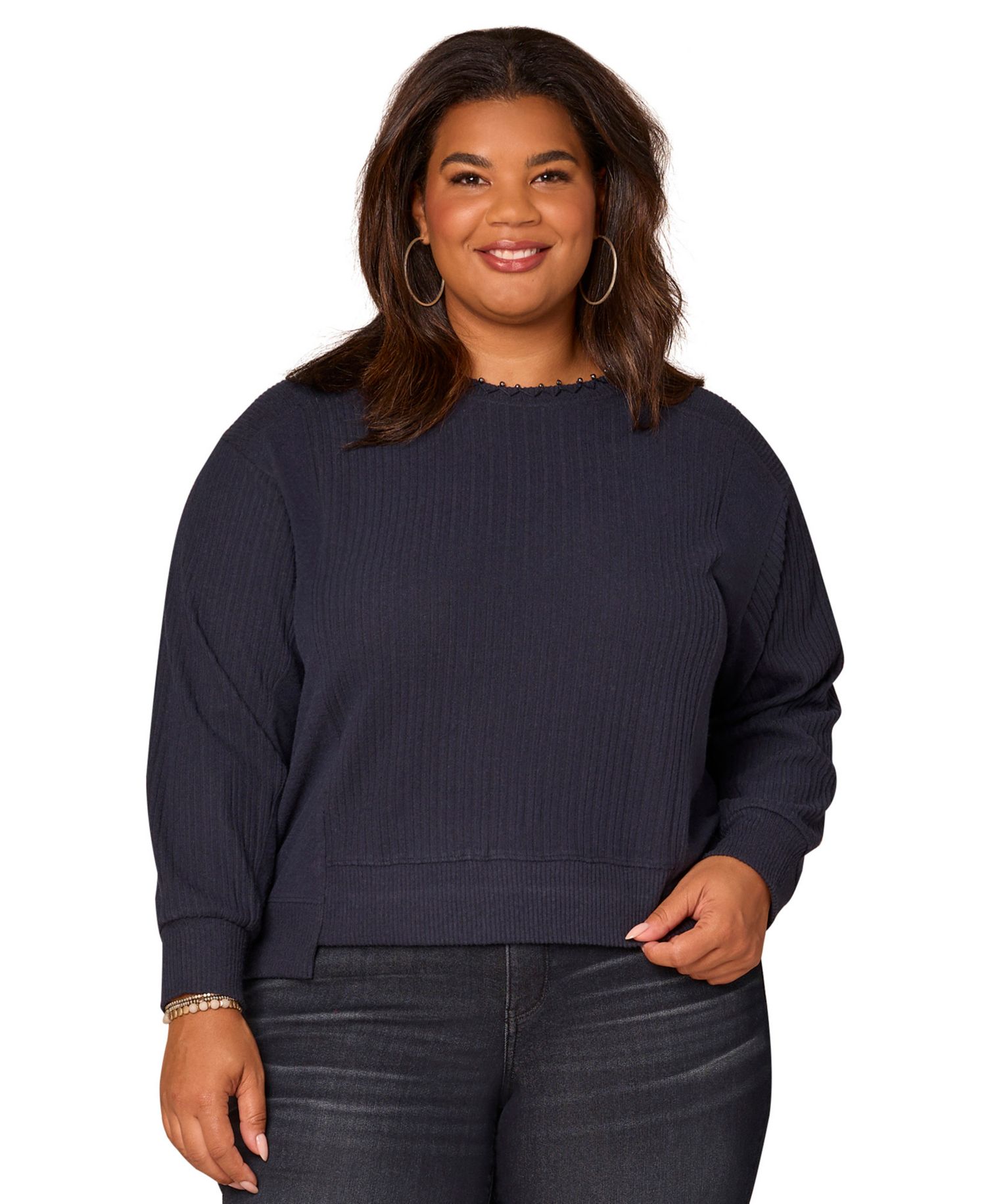 Plus Size Mixed Media Crew Neck Top