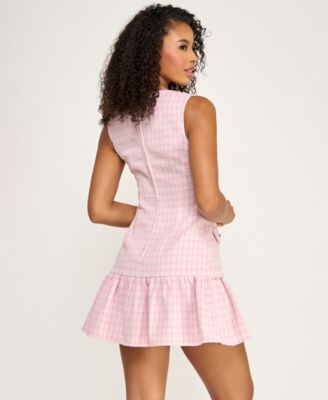 Juniors' Square Neck Button-Up Details Short Dress