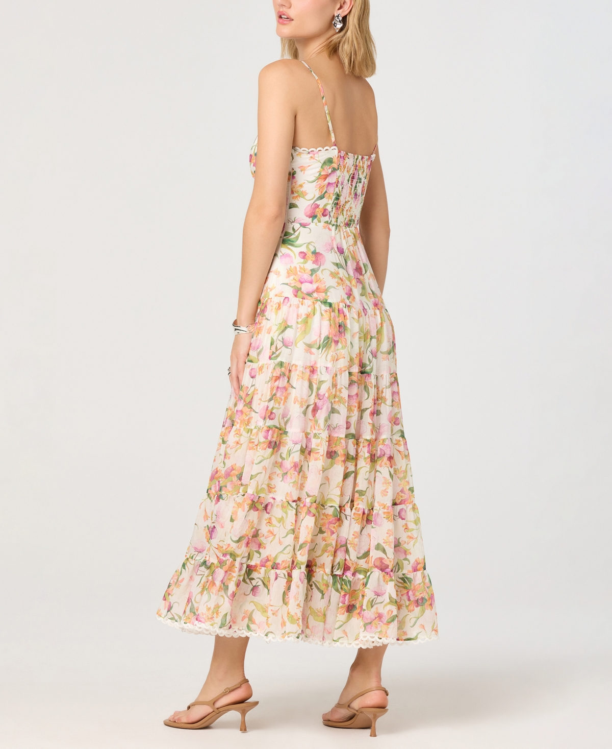 Astr the Label Women's Sweetheart Neck Floral A-Line Tiered Midi Dress