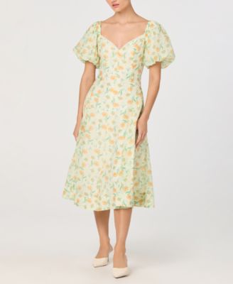 Women's Floral Sweetheart Neck Puff-Sleeve Dress