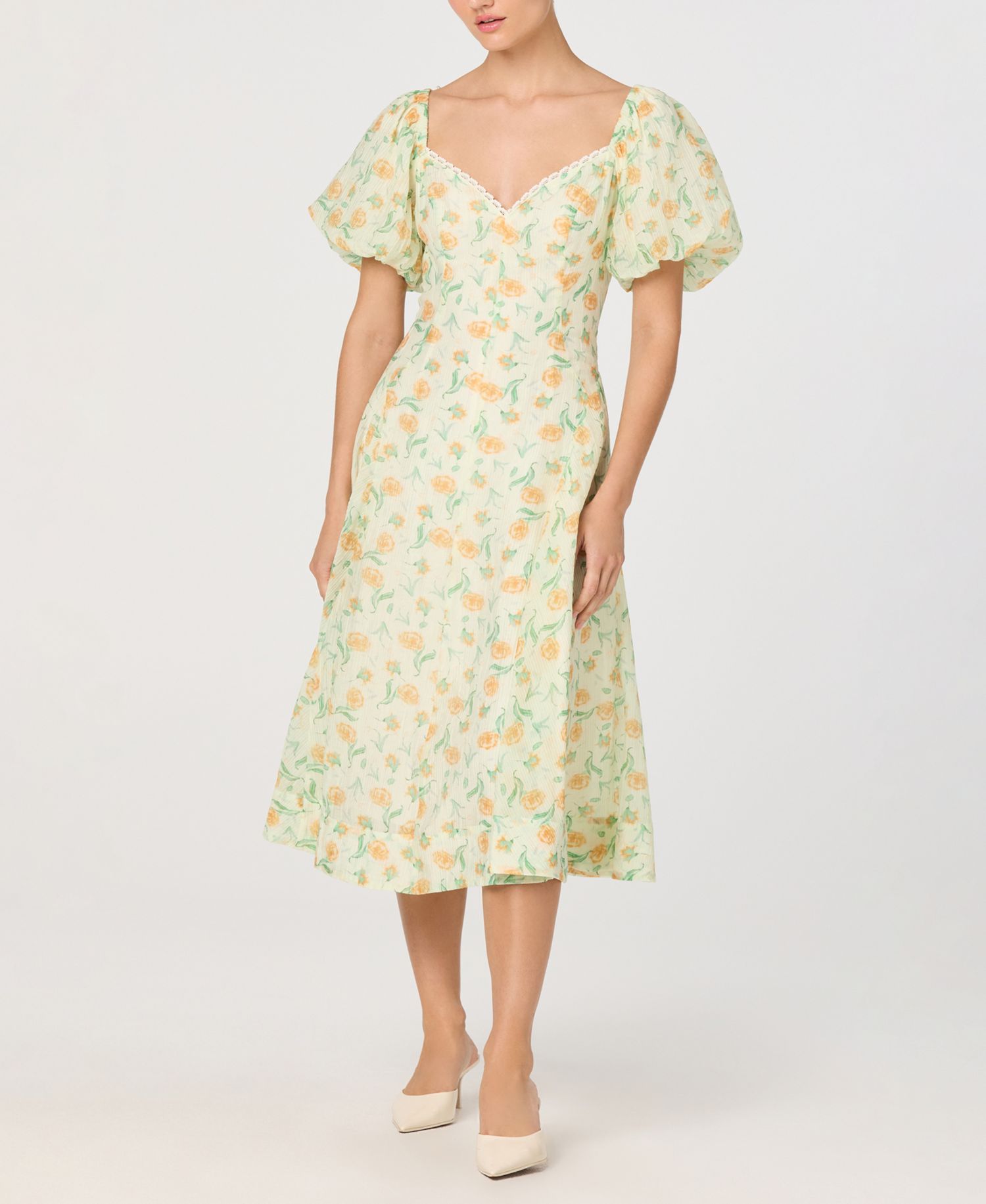 Women's Floral Sweetheart Neck Puff-Sleeve Dress