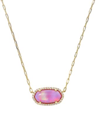 Opalescent Resin Elisa Pave Frame Short Pendant Necklace (Also Available in Imitation Pearl)