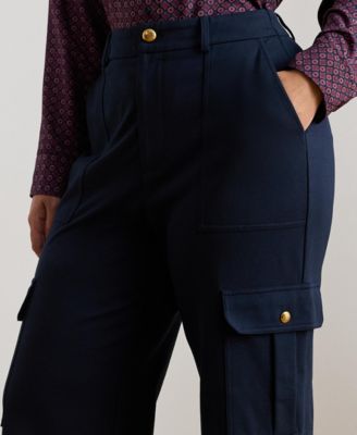 Plus Size Ponte Wide-Leg Cargo Pants
