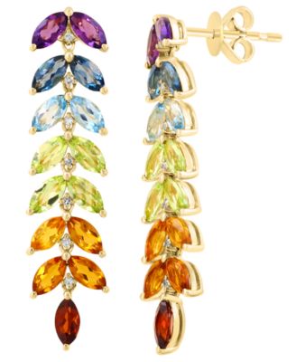 Multi-Gemstone and Diamond (1/20 ct. t.w.) Earrings in Gold Over Silver