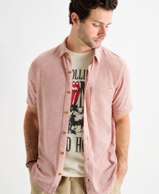Men's Short-Sleeve Linen Knit Shirt,Rolling Stones Horse Printed T-Shirt, and Twill 7 Inch Linen Pull On Shorts