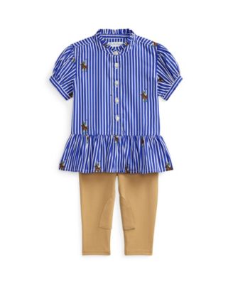 Baby Girls' Striped Stand Collar Shirt and Leggings, 2-Piece Set
