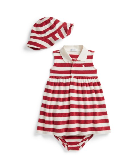 Детские Polo Ralph Lauren Baby Girls' Striped Terry Polo Dress, Hat and Bloomers, 3-Piece Set
