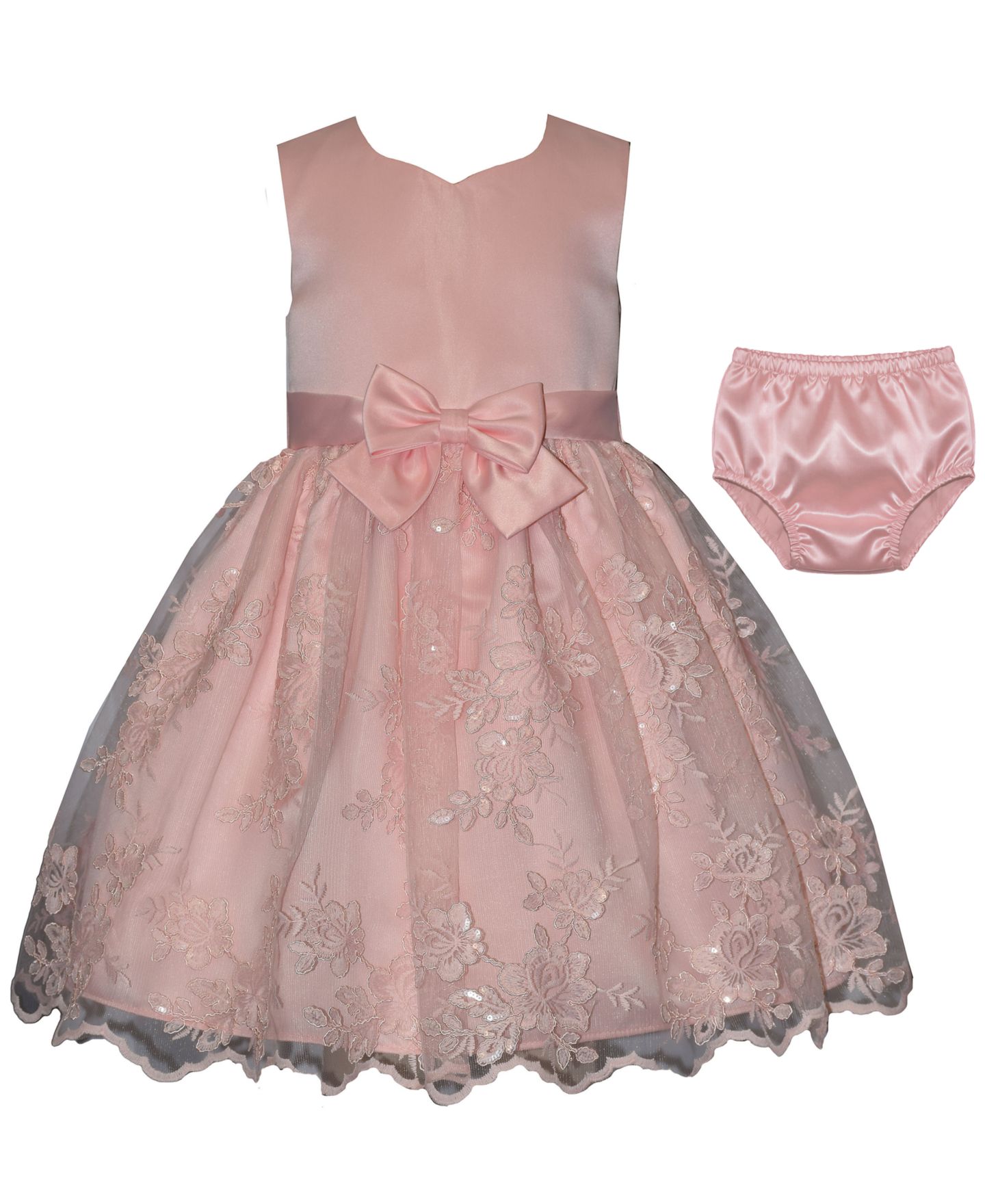Платье Bonnie Baby Border Embroidery Party Dress and Bloomers для девочек-малышей, цвет: Розовый — фото 1