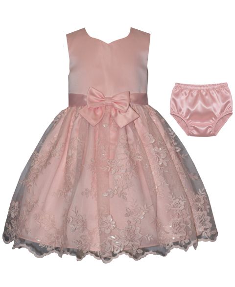 Платье Bonnie Baby Border Embroidery Party Dress and Bloomers для девочек-малышей, цвет: Розовый