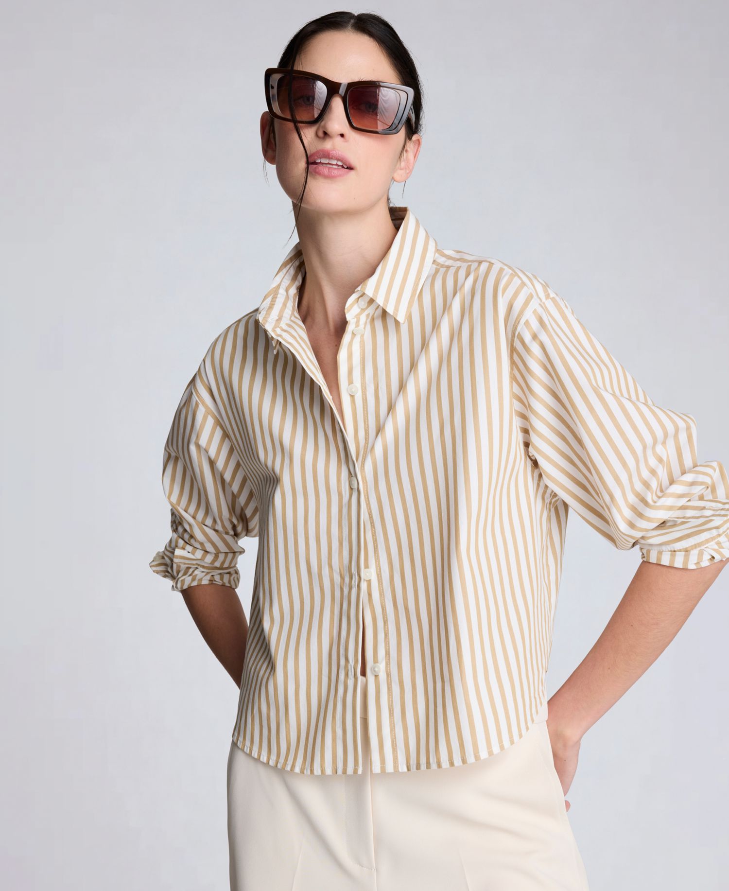 Women's Button-Front Cropped Shirt