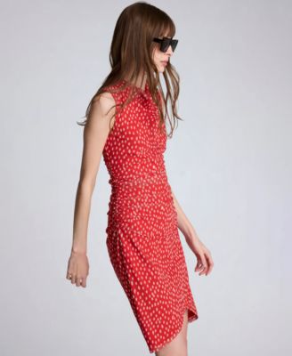 Women's Cowl Neck Polka Dot Side Asymmetrical Mini Dress