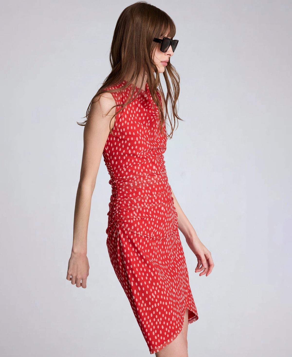 Kenneth Cole Women's Cowl Neck Polka Dot Side Asymmetrical Mini Dress