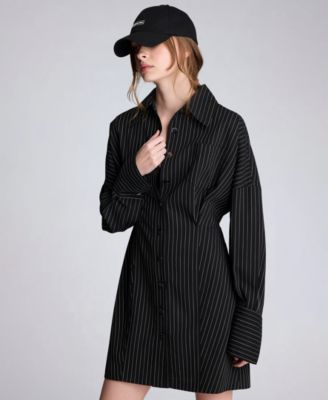Women's Collared Pinstripe Shirt Dress