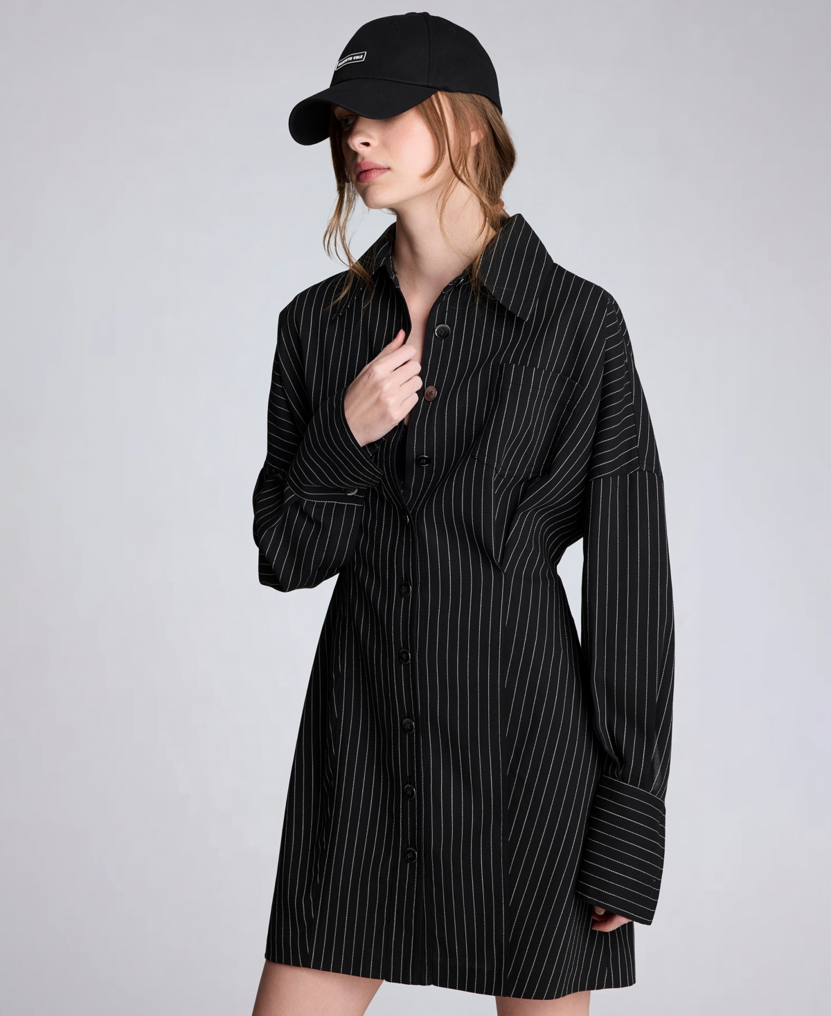 Kenneth Cole Women's Collared Pinstripe Shirt Dress