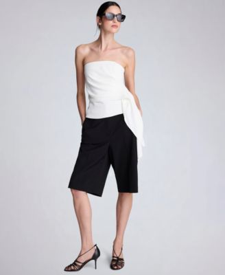 Women's Sleeveless Draped Front Bustier Crop Top