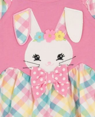 Baby Girls' Bunny Mixed Check Applique Knit Round Neck Top and Polka Dot Leggings, 2-Piece Set