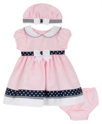Baby Girls' Polka Dot Nautical Round Neck Dress, Panty and Hat, 3-Piece Set