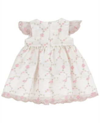 Baby Girls' Flower Vine Embroidery Round Neck Mesh Dress and Panty, 2-Piece Set