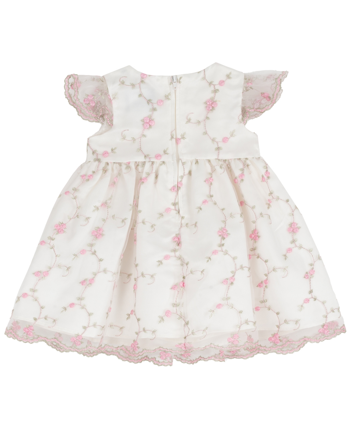 Rare Editions Baby Girls' Flower Vine Embroidery Round Neck Mesh Dress and Panty, 2-Piece Set