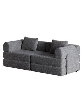 Chenille Convertible Sofa Bed with Storage Pockets & Cushions