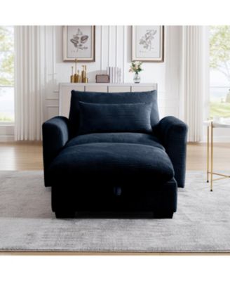 Blue Corduroy Modular Sofa with Ottoman