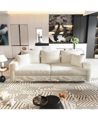 Plush Corduroy 3-Seat Sofa Cloud Couch Beige