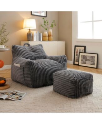Streamdale Giant Plush Bean Bag Chair with Footstool - Comfy Grey Lounge