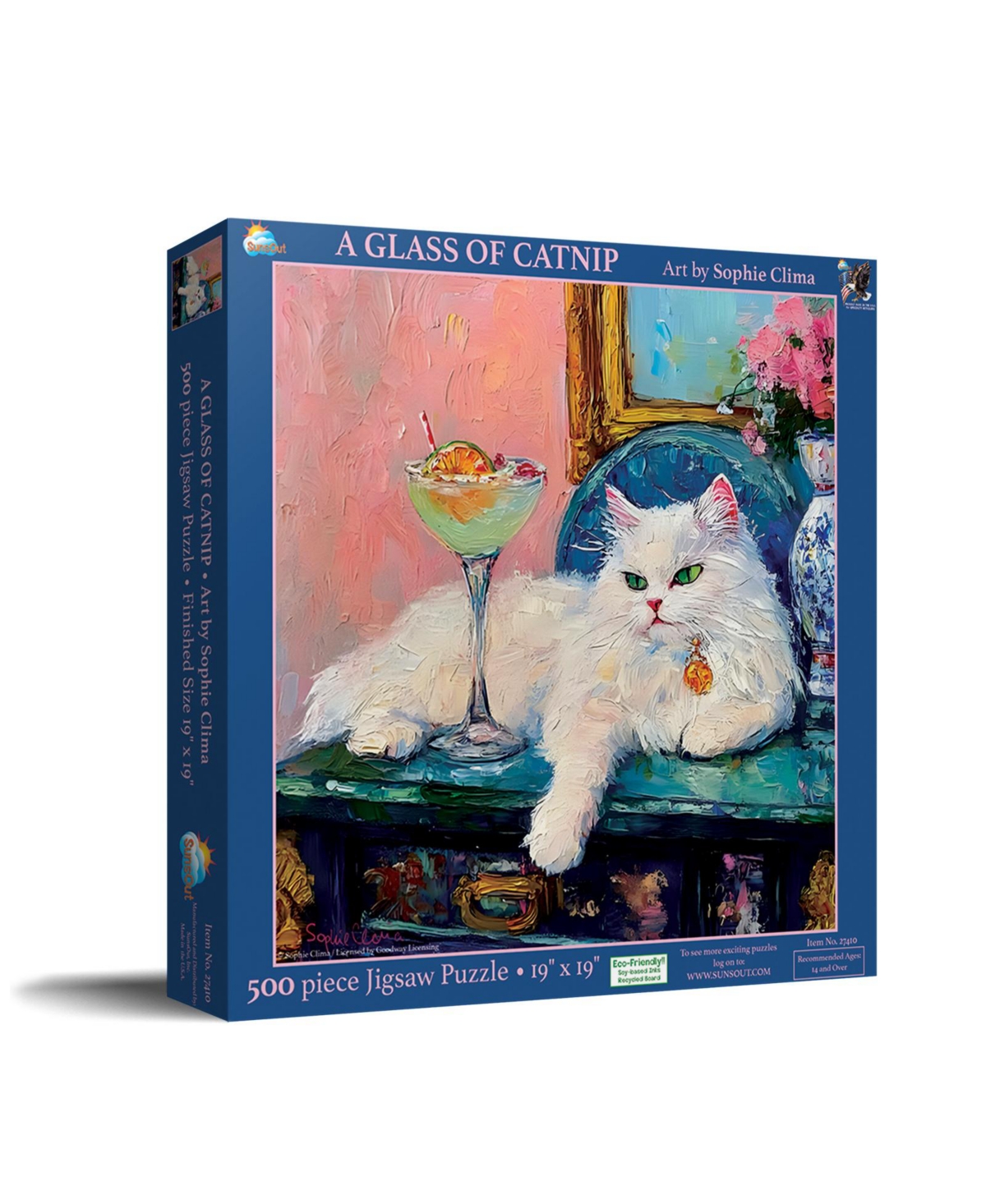 SunsOut A Glass of Catnip 500 piece Jigsaw Puzzle for Adults