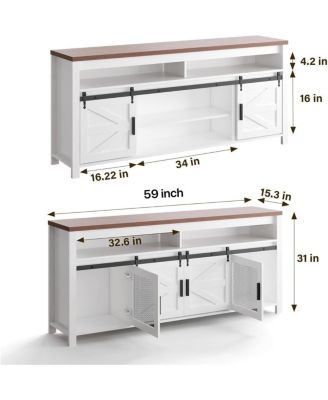 31" Tall Media Cabinet with Open Shelf and Sliding Barn Door Modern Farmhouse TV Stand