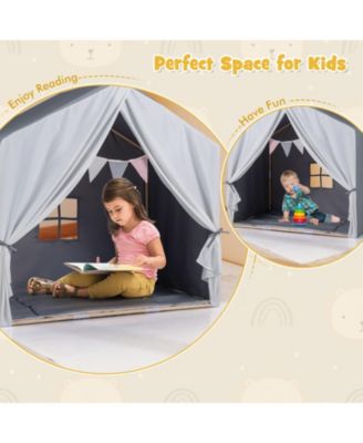 Kids Teepee Play Tent with Cotton Mat and Decorative Flag Banner